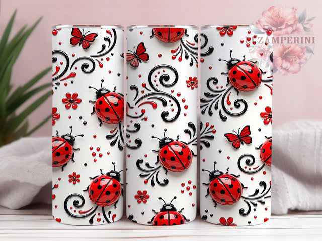 Ladybug Pattern Art 20oz Tumbler, Ladybug Pattern, Red Ladybugs, Glossy Design, Cute Insects, Repeating Motif, Skinny Tumbler, Sublimation PNG Sublimation Li Zamperini 