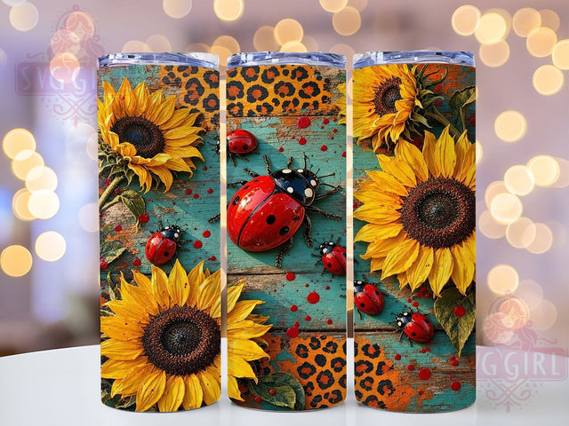 Ladybug Sunflower Leopard 20oz Tumbler, Ladybug Motif, Sunflower Floral, Leopard Print, Sublimation Wrap, 20oz Tumbler, Whimsical Aesthetic, Nature Charm Sublimation SvggirlplusArt 