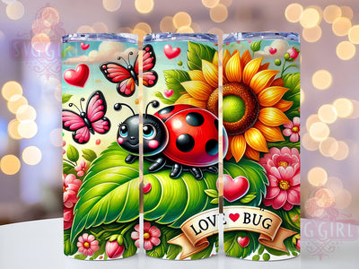 Ladybug Valentine 20oz Tumbler Wrap, Ladybug Tumbler, Valentine Love Bug, Floral Tumbler Wrap, 20oz Sublimation, Cute Drinkware, Valentine's Day Gift, Whimsical Design Sublimation SvggirlplusArt 
