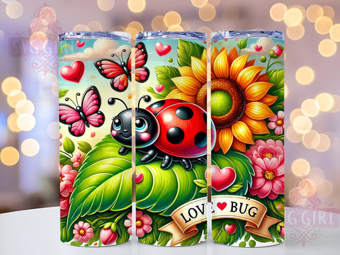 Ladybug Valentine 20oz Tumbler Wrap, Ladybug Tumbler, Valentine Love Bug, Floral Tumbler Wrap, 20oz Sublimation, Cute Drinkware, Valentine's Day Gift, Whimsical Design Sublimation SvggirlplusArt 