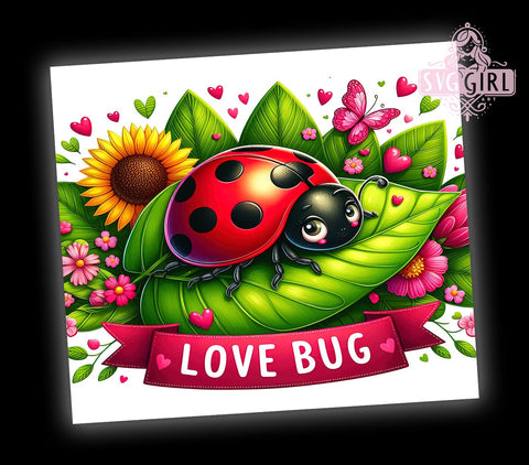 Ladybug Valentine 20oz Tumbler Wrap, Ladybug Tumbler, Valentine Love Bug, Floral Tumbler Wrap, 20oz Sublimation, Cute Drinkware, Valentine's Day Gift, Whimsical Design Sublimation SvggirlplusArt 