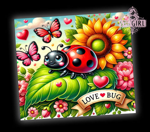 Ladybug Valentine 20oz Tumbler Wrap, Ladybug Tumbler, Valentine Love Bug, Floral Tumbler Wrap, 20oz Sublimation, Cute Drinkware, Valentine's Day Gift, Whimsical Design Sublimation SvggirlplusArt 