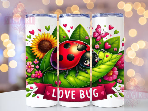 Ladybug Valentine 20oz Tumbler Wrap, Ladybug Tumbler, Valentine Love Bug, Floral Tumbler Wrap, 20oz Sublimation, Cute Drinkware, Valentine's Day Gift, Whimsical Design Sublimation SvggirlplusArt 