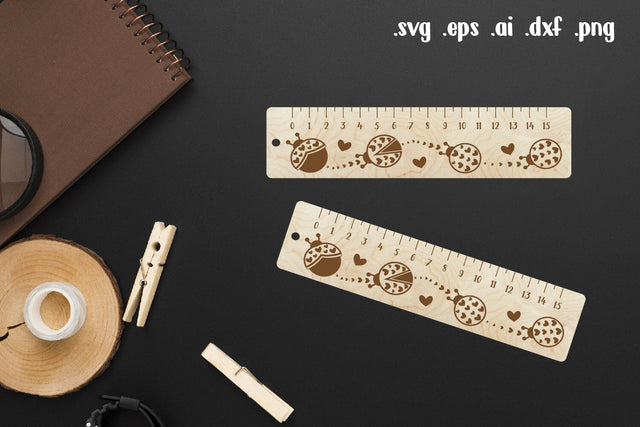 Ladybug Wooden Ruler Laser Engraving, Back to School Gift SVG zafrans studio 