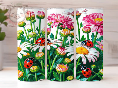 Ladybugs & Daisies Floral 20oz Tumbler, Ladybug Motif, Daisy Floral, Nature Theme, Whimsical Charm, Spring Pattern, Skinny Tumbler, Sublimation PNG Sublimation Lara' s Designs 