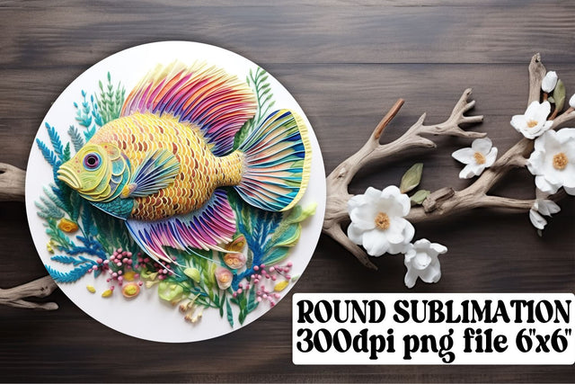 Lagoon Mystique 3D Fish Embroidery Art for Round Keychains Sublimation afrosvg 