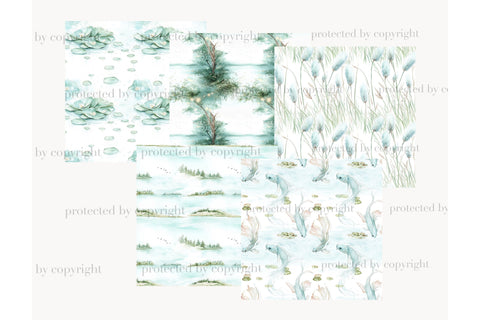 Lake Digital Paper | Spring Seamless Pattern Digital Pattern GlamArtZhanna 