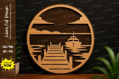 Lake Dock Sunset Laser Cut SVG Design SVG Regulrcrative 
