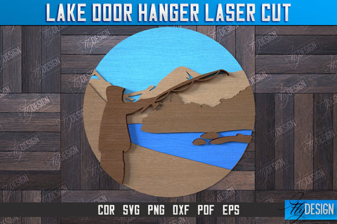 Lake Door Hanger Bundle | Door Sign Template | Rustic Design | Wall Sign | CNC File SVG Fly Design 