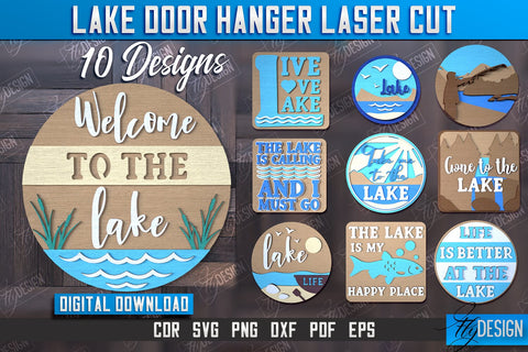 Lake Door Hanger Bundle | Door Sign Template | Rustic Design | Wall Sign | CNC File SVG Fly Design 