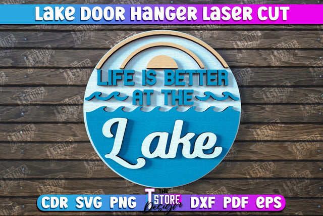 Lake Door Hanger | Door Sign | Rustic | Door Sign Template | Wall Sign | CNC File SVG The T Store Design 