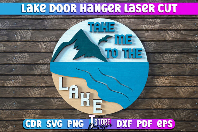 Lake Door Hanger | Door Sign | Rustic | Door Sign Template | Wall Sign | CNC File SVG The T Store Design 
