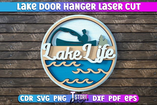 Lake Door Hanger | Door Sign | Rustic | Door Sign Template | Wall Sign | CNC File SVG The T Store Design 