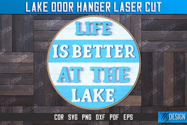 Lake Door Hanger | Door Sign Template | Rustic Design | Wall Sign | CNC File SVG Fly Design 