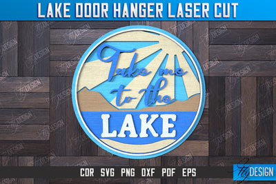 Lake Door Hanger | Door Sign Template | Rustic Design | Wall Sign | CNC File SVG Fly Design 