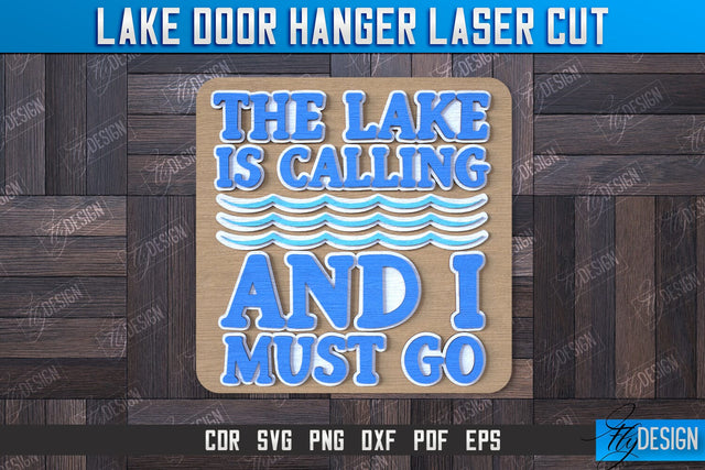 Lake Door Hanger | Door Sign Template | Rustic Design | Wall Sign | CNC File SVG Fly Design 