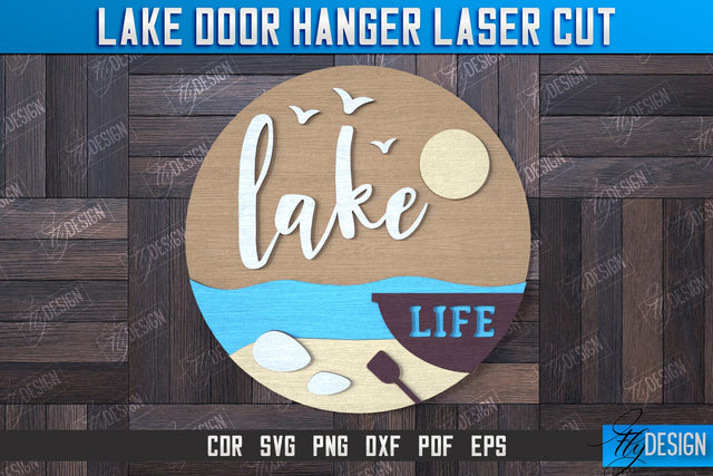 Lake Door Hanger | Door Sign Template | Rustic Design | Wall Sign | CNC File SVG Fly Design 