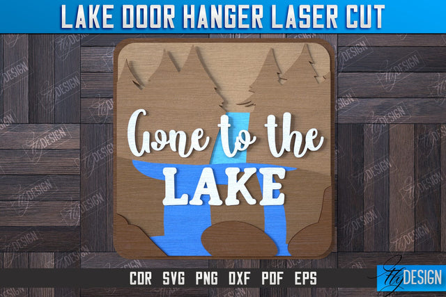 Lake Door Hanger | Door Sign Template | Rustic Design | Wall Sign | CNC File SVG Fly Design 