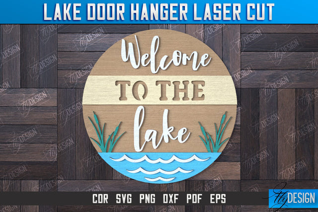Lake Door Hanger | Door Sign Template | Rustic Design | Wall Sign | CNC File SVG Fly Design 