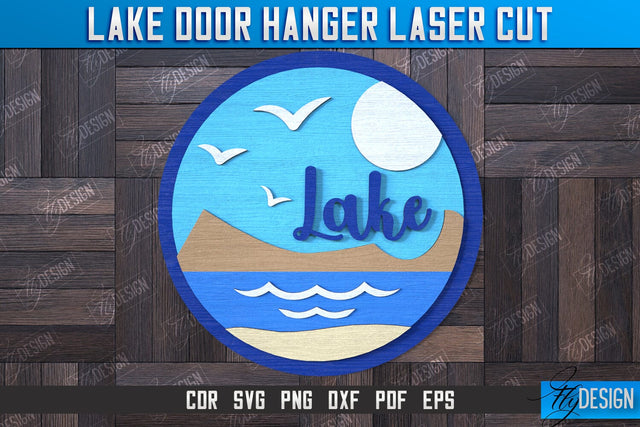 Lake Door Hanger | Door Sign Template | Rustic Design | Wall Sign | CNC File SVG Fly Design 