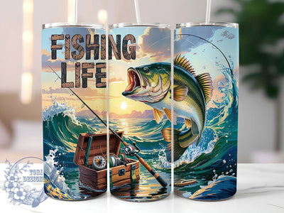 Lake & Fishing Life Tumbler Wrap, Fisherman Tumbler Wrap, 20oz Fishing Design, Outdoor Fishing Tumbler, Lake Life Tumbler, Rod and Reel Tumbler, Gift for Fisherman Sublimation ToriDesigns 