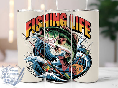 Lake & Fishing Life Tumbler Wrap, Fisherman Tumbler Wrap, 20oz Fishing Design, Outdoor Fishing Tumbler, Lake Life Tumbler, Rod and Reel Tumbler, Gift for Fisherman Sublimation ToriDesigns 