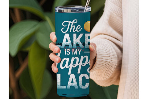 Lake Happy Place 20oz Tumbler Wrap Sublimation DesignSVG 