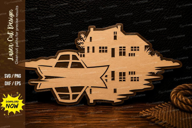 Lake House Reflection Laser Cut Svg Design SVG Regulrcrative 