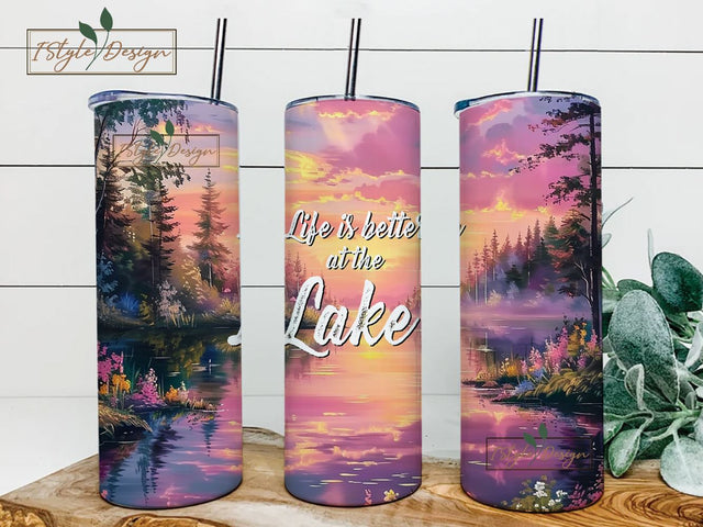 Lake Life 20 oz Skinny Tumbler Wrap Sublimation Design, Life is Better at the Lake, Digital Download PNG Sublimation iStyleDesign 