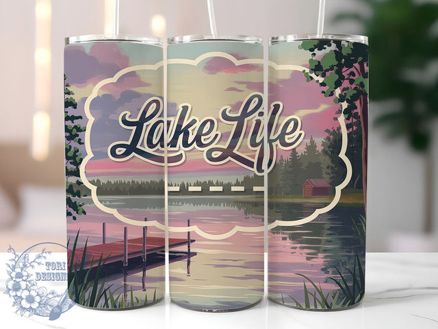 Lake Life 20oz Skinny Tumbler PNG, Boating Boat Tumbler Sublimation Wrap, Straight & Tapered Tumbler Wrap, Instant Digital Download Sublimation ToriDesigns 