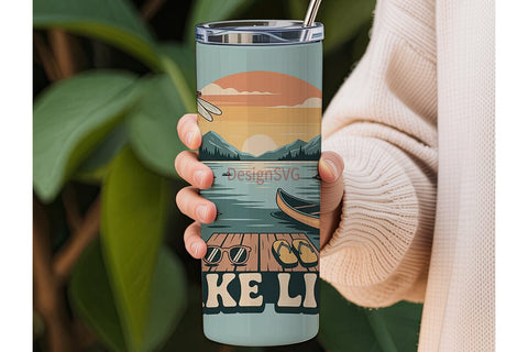 Lake Life 20oz Tumbler Wrap Sublimation DesignSVG 