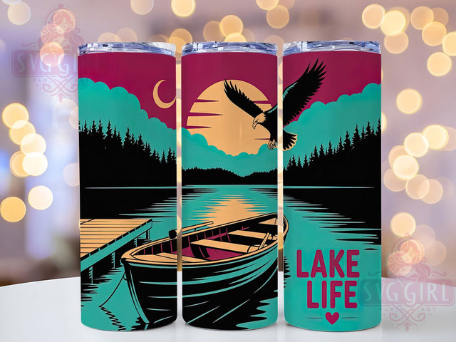 Lake Life Boating Vacation Tumbler Wrap, Summer Lake Design, Lake House Gift, Boating Life Art, Lake Vacation Wrap, Lake Living Decor, Waterfront Lifestyle Art Sublimation SvggirlplusArt 