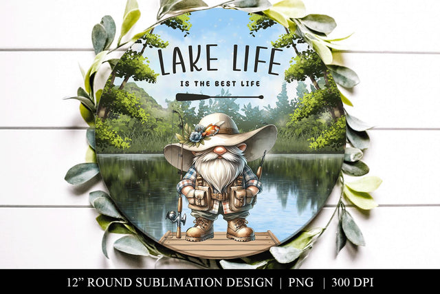 Lake Life Gnome Fishing Round Sublimation Design Sublimation BijouBay 