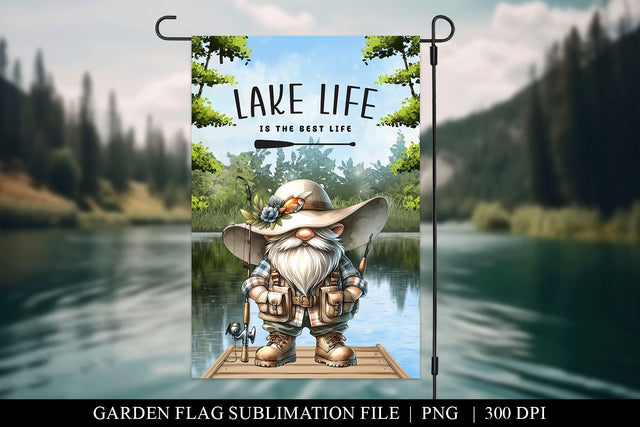 Lake Life Gnome Garden Flag Sublimation PNG Sublimation BijouBay 