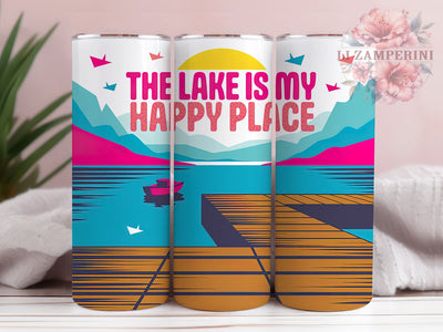 Lake Life Happy 20oz Tumbler Wrap, Happy Place, At the Lake, Outdoor Adventure, Rustic Country Living, 20oz Tumbler Wrap, Sublimation PNG Sublimation Li Zamperini 