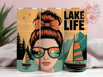 Lake Life Messy Bun 20oz Tumbler Wrap, Messy Bun, Outdoor Adventure, Rustic Country Living, Waterfront Design, 20oz Tumbler Wrap, Sublimation PNG Sublimation Li Zamperini 
