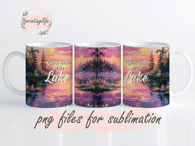 Lake Life Mug Wrap Design, Instant Digital Design Download Mug Wrap Design, Mug Design PNG Sublimation PrintingLife 