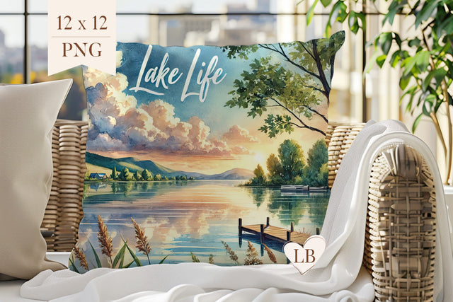 Lake Life Pillow Sublimation - Landscape Pillow Cover PNG Sublimation BijouBay 
