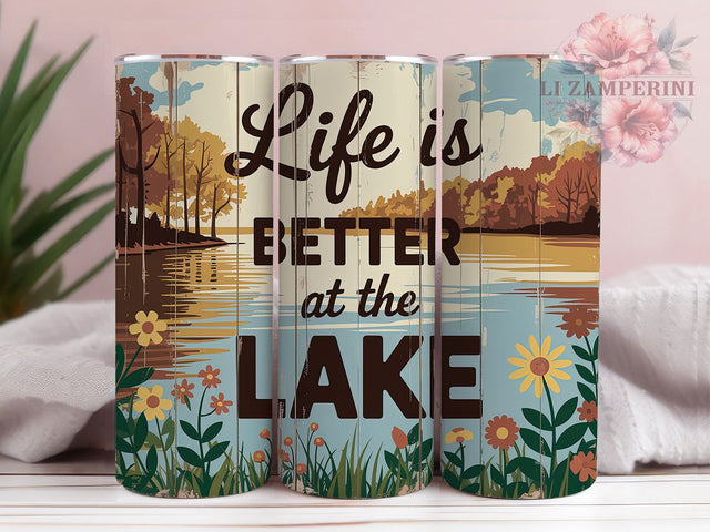 Lake Life Rustic 20oz Tumbler Wrap, Better at the Lake, Outdoor Adventure, Rustic Country Living, Waterfront Design, 20oz Tumbler Wrap, Sublimation PNG Sublimation Li Zamperini 