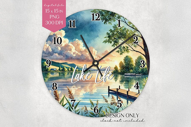 Lake Life Wall Clock Sublimation Design PNG Sublimation BijouBay 