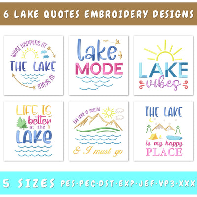 Lake Quotes Embroidery Designs Bundle - 6 Designs, Lake Embroidery Patterns, Lake Sayings Embroidery Files, Lake Vibes Embroidery Files Embroidery/Applique DESIGNS HappyDesignStudio 
