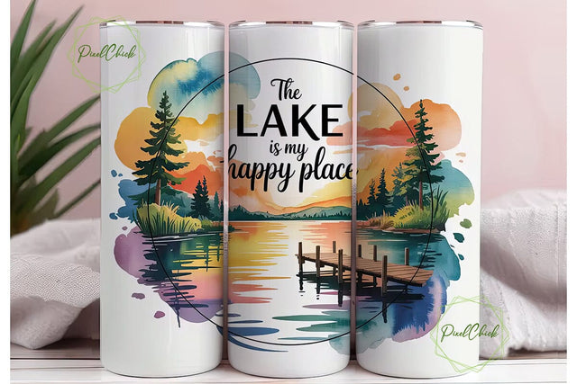 Lake Sunset Happy Place 20oz Tumbler Sublimation PixelChick 