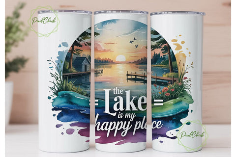 Lake Sunset Happy Place 20oz Tumbler Sublimation PixelChick 