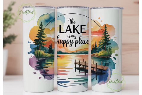 Lake Sunset Happy Place 20oz Tumbler Sublimation PixelChick 