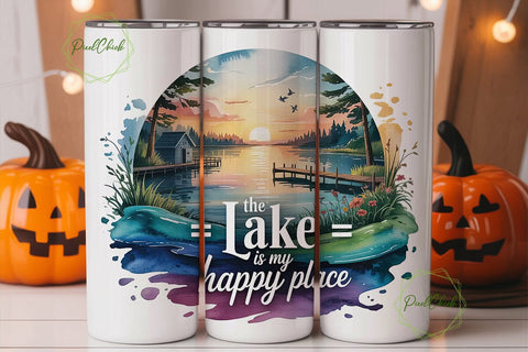 Lake Sunset Happy Place 20oz Tumbler Sublimation PixelChick 