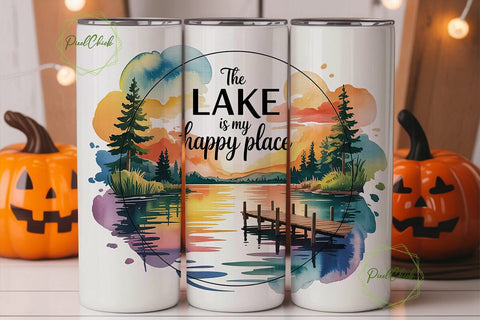 Lake Sunset Happy Place 20oz Tumbler Sublimation PixelChick 