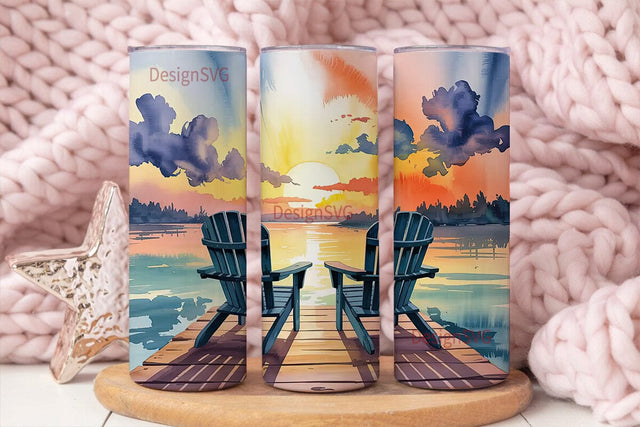 Lake Sunset Tumbler Wrap PNG Sublimation DesignSVG 