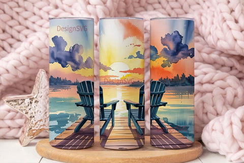 Lake Sunset Tumbler Wrap PNG Sublimation DesignSVG 