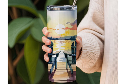 Lake Sunset Tumbler Wrap PNG Sublimation DesignSVG 