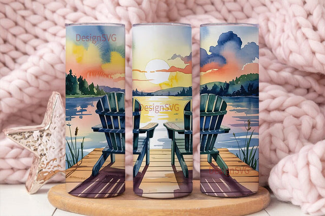 Lake Sunset Tumbler Wrap PNG Sublimation DesignSVG 